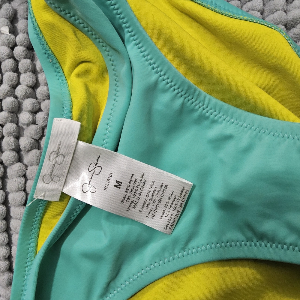 New Jessica Simpson Blue/greenish and Yellow Fringe Swim Bikin Bottom size med - Picture 7 of 7